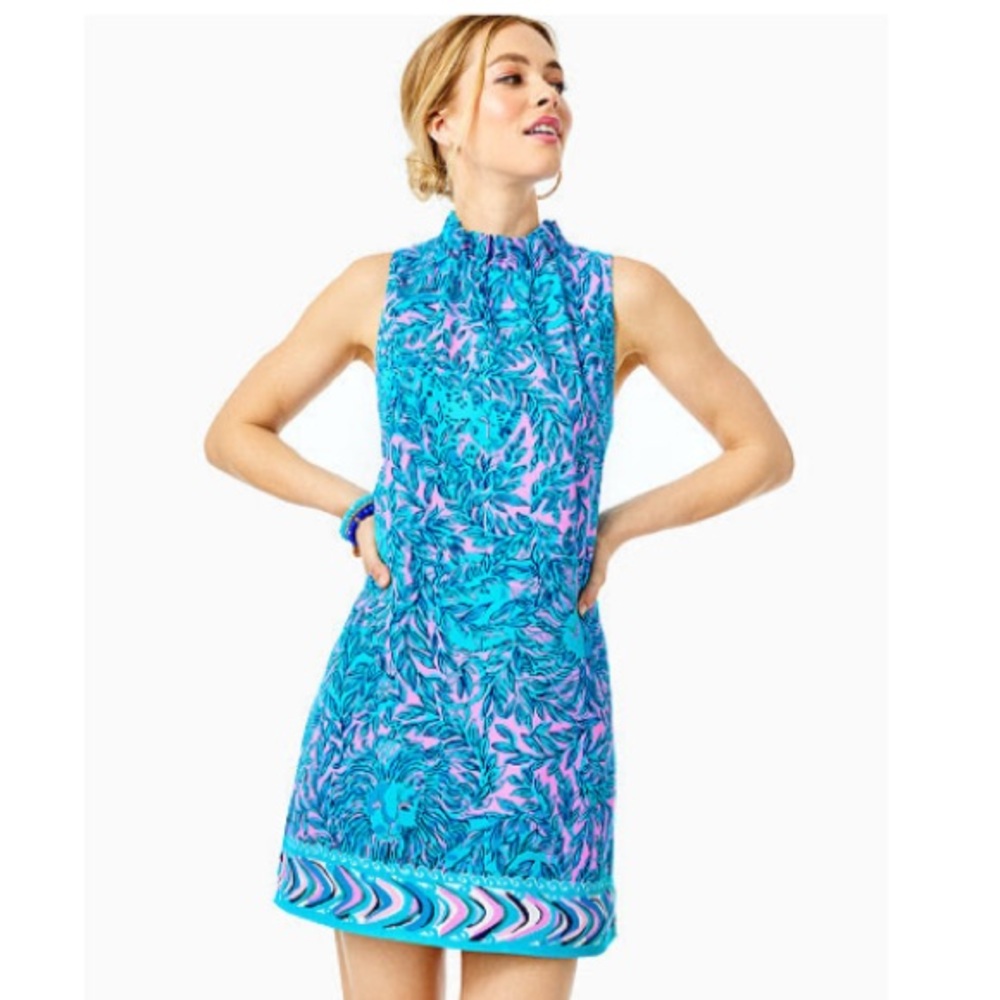 NWT Lilly Pulitzer Adalina High Collar Shift Romper Bermuda Blue  Size 00 $198
